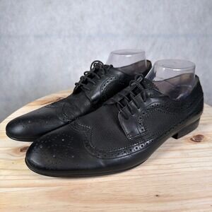 Zara Wingtip Oxford Dress Shoes Mens 8.5/41 Black Leather Mesh Good